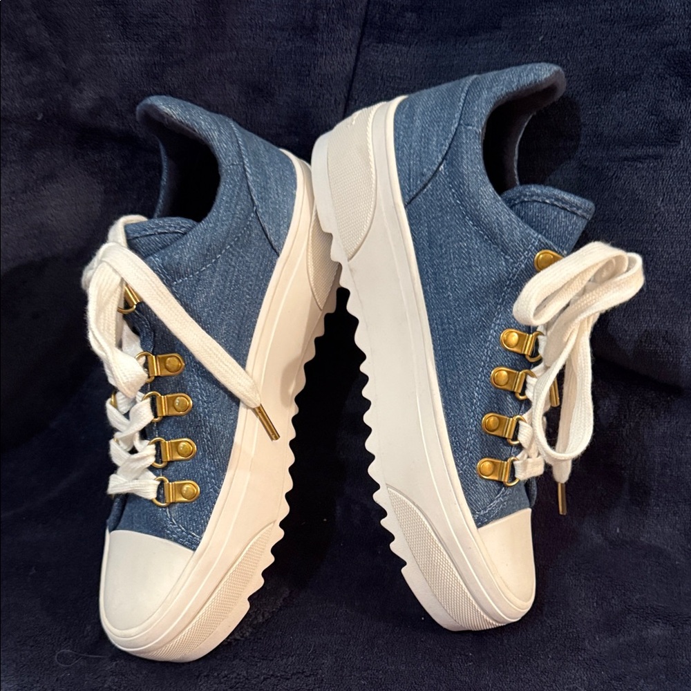 Michael Kors Blue and White Sneakers with Gold Accents